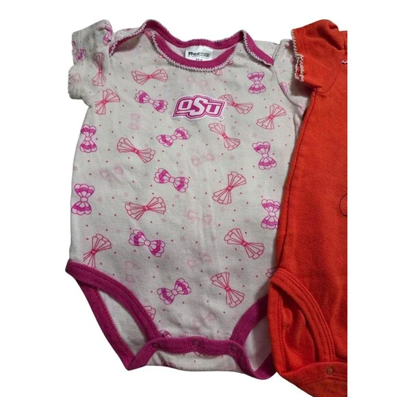 TWO OK State Cowboys Girls Infant Romper Bodysuit (6-9M) Baby Creeper Toddler - Picture 3 of 6